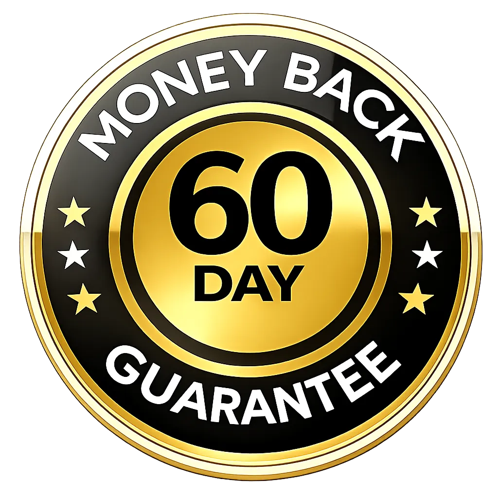 60 day money back guarantee badge for TheraWolf Neuro Balm purchase protection